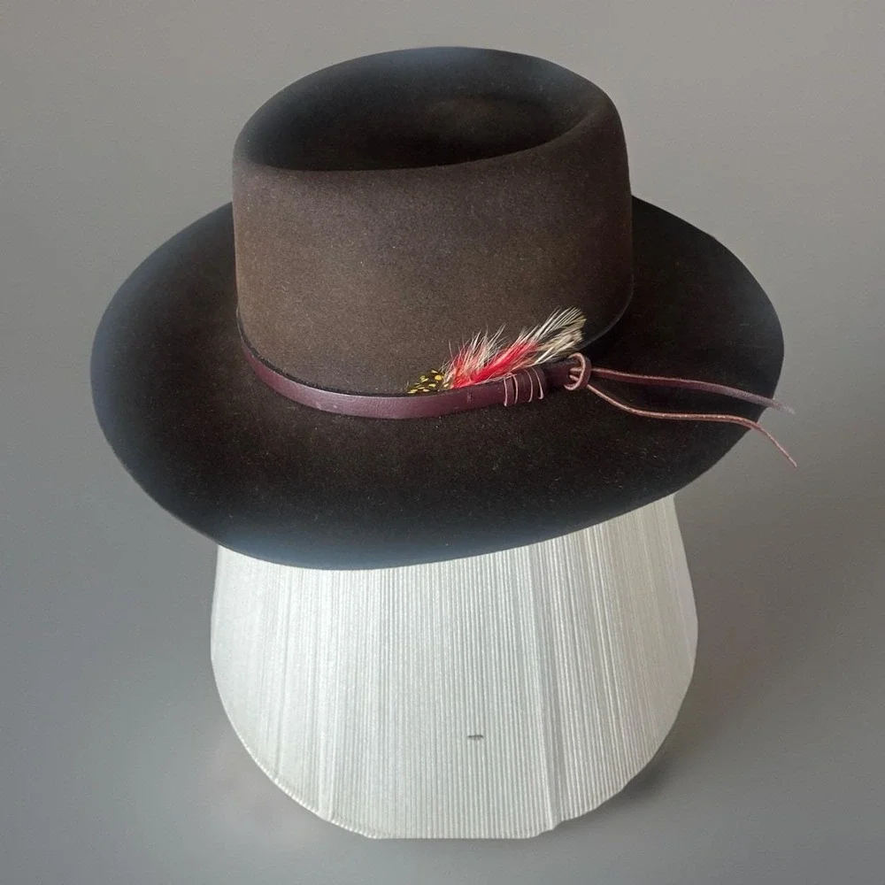 Flechet Western Cowboy Hat Brown Longhorn Genuine Fur Felt